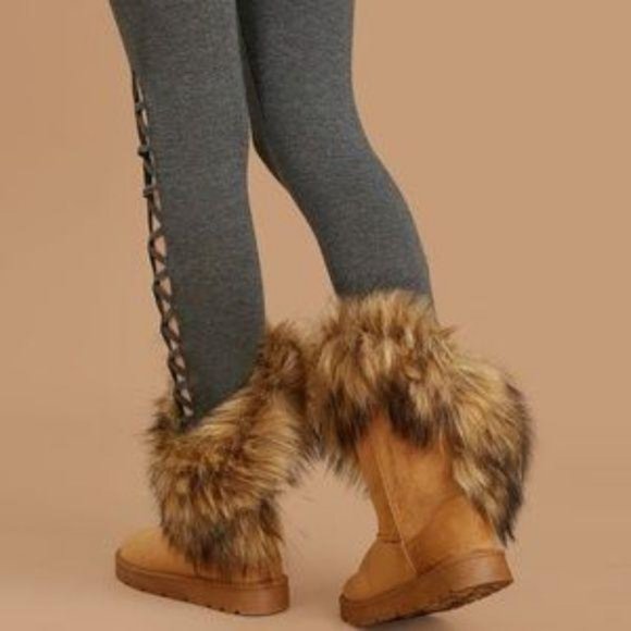 RESTOCK Asymmetrical Faux Fur Pull On Boots in Tan - Picture 5 of 6